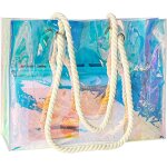 Sjzg - sac de courses holographique en pvc ¿ sac de transport rutilisable transparent avec effet arc ...