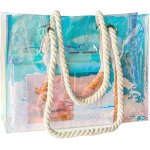 Sjzg - sac de courses holographique en pvc ¿ sac de transport rutilisable transparent avec effet arc ...