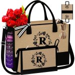 Sjzg - sacs fourre - tout personnaliss en toile de jute avec initiale monogramme pour femme, cadeaux ...