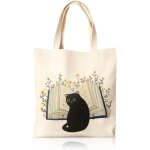 Sjzg - sac fourre - tout en toile de chat fermeture eclair, sac en toile, sac fourre - tout imprim chat, ...