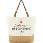 Sjzg - sac mamie cabas de plage courses coton et toile de jute pour grand - mère, cadeau pour mamie, ... Sjzg - sac mamie cabas de plage courses coton et toile de jute pour grand - mère, cadeau pour mamie, ...