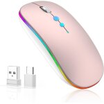 Souris sans fil led pour ordinateur, souris sans fil portable rechargeable avec double rcepteur usb ...