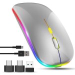 Souris sans fil pour ordinateur portable avec 2 adaptateurs usb a vers c, 2, 4 ghz bluetooth, rechargeable, ...