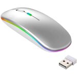 Souris sans fil rechargeable - bluetooth - argent - 3 niveaux dpi - silencieuse - lumi�res color�es