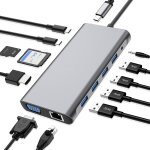 Station d'accueil 12 en 1 avec hdmi 4k, vga, 3 * usb 2. 0, usb3. 0, usb c data, pd3. 0, port ethernet ...