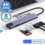 Station d'accueil 8 en 1 usb c hub type c splitter 4k thunderbolt 3, adaptateur pour ordinateur portable ...