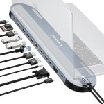 Station d'accueil adaptateur hub usb c 12 - en - 1 triple affichage avec 2 hdmi 4k, vga, ethernet gigabit, ...