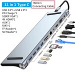 Station d'accueil de type c 11 / 12 en 1, hub usb c 3. 0, sparateur multiport, adaptateur 4k rj45 sd ...