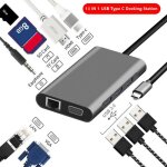 Station d'accueil hub usb 3. 0 type c, adaptateur 4k hdmi, vga rj45, convertisseur 10 en 1 pour macbook ...