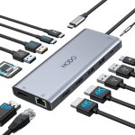 Station d'accueil pour ordinateur portable 2 ecrans, station d'accueil usb c hub adaptateur 14 en 1 avec ...