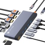 Station d'accueil usb c 4 moniteurs, hub usb c 14 en 1 avec displayport 4k @ 120 hz, 2hdmi 4k @ 60 hz, ...