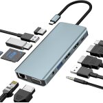 Station d'accueil usb - c, concentrateur usb - c 12 en 1, adaptateur double hdmi + vga, station d'accueil ...