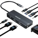 Station d'accueil usb c, double �cran, triple �cran usb c, 8 en 1, avec 2 ports hdmi 4 k et vga, pd 100 ...