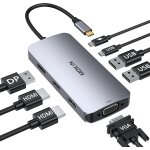 Station d'accueil usb c double moniteur 8 en 1 - dock vers dual hdmi, displayport et vga, 100w pd, 3 ...