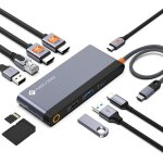 Station d'accueil usb c dual hdmi 10 en 1 hub usb c 2 hdmi 8k @ 30 hz / 4k @ 60 hz, gigabit ethernet, ...