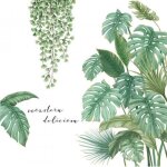 Stickers muraux plante tropical, autocollants muraux feuille de palmier, autocollants mur etanche amovible ...