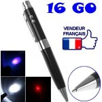Stylo 5 en 1 cl usb 16 go + pointeur laser + lampe de poche  led + uv - noir