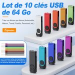 Subzonal - lot de 10 cls usb de 64 go de vitesse, cl usb, cl usb 2. 0 en mtal, porte - cls, cl ...