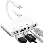 Suny - adaptateur hdmi otg pour iphone, hdmi + double usb femelle otg + adaptateur rpartiteur de casque ...