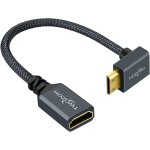 Suny - cble adaptateur mini hdmi vers hdmi coud, nylon tress vers le bas coud a 90 , cble d'extension ...