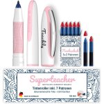 Superteacher roller - stylo d'enseignant rechargeable pour l'cole et l'universit (rose) - 7 cartouches ...