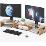 Support moniteur double, rehausseur ecran pc de bureau, organisateur de bureau en bois, longueur et angle ...
