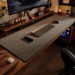 Tapis de bureau pour clavier et souris antid�rapant en lin bords cousus gris fonc� yonis
