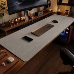 Tapis de bureau pour clavier et souris antid�rapant en lin bords cousus gris yonis
