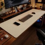 Tapis de bureau pour clavier et souris antid�rapant en lin bords cousus marron caf� yonis
