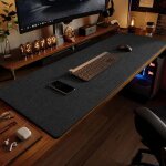 Tapis de bureau en lin antid�rapant avec bord cousu 250 x 300 x 4 mm noir + gris yonis