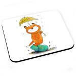 Tapis de souris aquarelle peinture chat roux parapluie illustration enfant mignon
