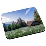 Tapis de souris chalets montagne prairie fleurie printemps