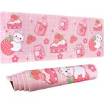 Tapis de souris de jeu kawaii pour bureau, grand tapis de souris au lait de fraise, rose xl, tapis de ...