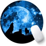 Tapis de souris rond - petit avec motif d'animaux - 20 x 20 cm - loup