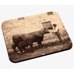 Tapis de souris vieille photo spia fermier et sa vache veau boeuf original