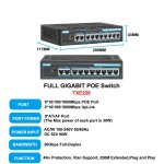 Terow - commutateur ethernet gigabit pour camra ip, sans fil, 10 ports, 1000mbps, 8 poe + 2 liaisons ...