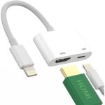 Tgrf - adaptateur lightning vers hdmi 2 en 1 pour iphone 14 13 12 11 pro max prise hdmi femelle et cble ...