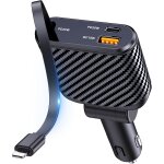 Tgrw - chargeur de voiture 3 en 1 rtractable 58 w, adaptateur avec cbles rtractables (ligne) et ports ...