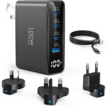 Topadre chargeur de voyage usb - c 100w, adaptateur de voyage pliable a 4 ports, convertisseur de prise ...