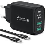 Tzf - chargeur usb c rapide 40w 4 ports, adaptateur secteur pd et qc avec cble 2m, compatible iphone ...