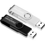 Usb 2. 0 pack of 2 64gb flash drive storage rotating disk memory stick (2 x 64 gb silver black)