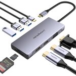 Usb c dock, 9 in 1 usb c to dual hdmi docking station, with 100w power supply, 2 hdmi, vga, 3 usb 3. ...
