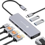 Usb c docking station, 8 - en - 1 hub usb c vers double hdmi, displayport 4k@120hz, vga, usb c 3. 1, ...