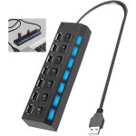 Usb hub 2. 0 7 ports, 500 mbps multi port hub avec interrupteurs individuels, adaptateur multiport avec ...