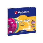 Verbatim colours - 5 x dvd + rw - 4. 7 go (120 minutes) 4x - botier cd troit