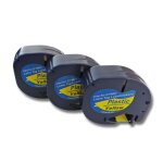 Vhbw 3x cassette � bande cartouche 12mm noir sur jaune pour imprimante d?�tiquette dymo letratag plus ...