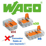 Lot de 50 borniers de connexion avec levier (14x2 + 30x3 + 6x5) - wago Lot de 50 borniers de connexion avec levier (14x2 + 30x3 + 6x5) - wago