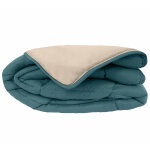 Couette hiver 200x200 cm cocoon bicolore bleu paon / galet garnissage fibre polyester 400 g / m2