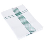 Torchon de cuisine 50x70 cm nid d'abeille waffle piquet blanc filet vert