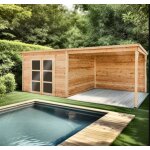 Abri poolhouse avec terasse couverte madriers 28mm bahia kosygarden